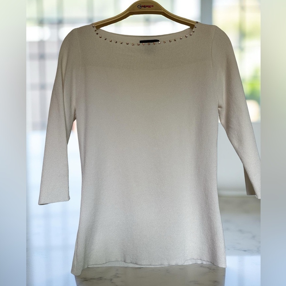 Vintage Ann Taylor Rib Knit Rhinestones 3/4 sleeve size s/m